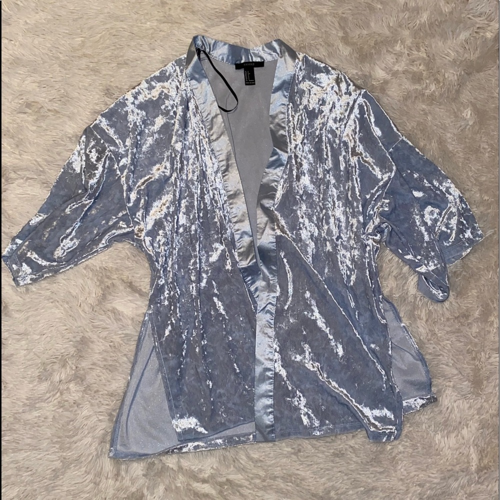 Baby blue velvet kimono